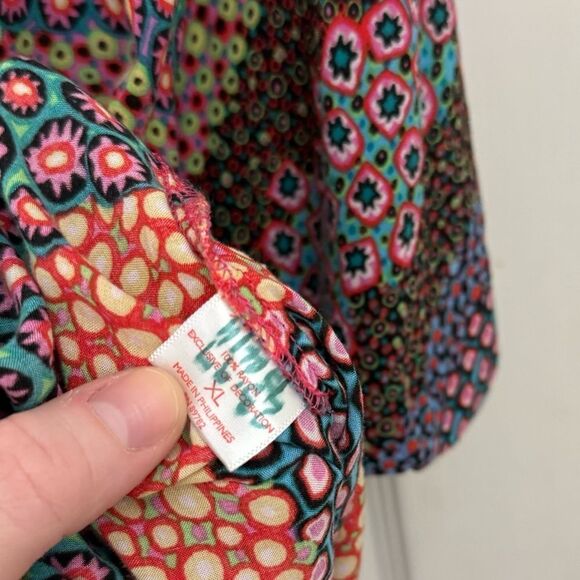 Josie Natori 100% Rayon Shirt Tunic Dress Size XL Colorful Floral Artsy Buttons - Picture 4 of 8